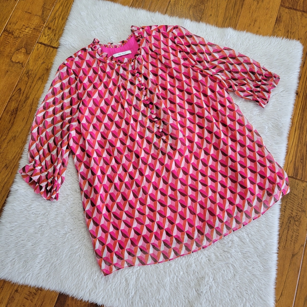 The Fold Blouse Women's US 12 Viscose Button Up Pink Print